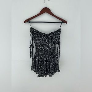 Forever 21 Black Floral Tie Romper